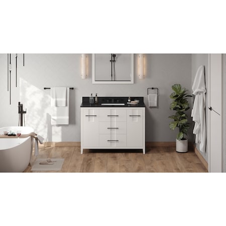 Jeffrey Alexander 48In. White Katara Vanity, Black Granite Vanity Top, Undermount Rectangle Bowl VKITKAT48WHBGR
